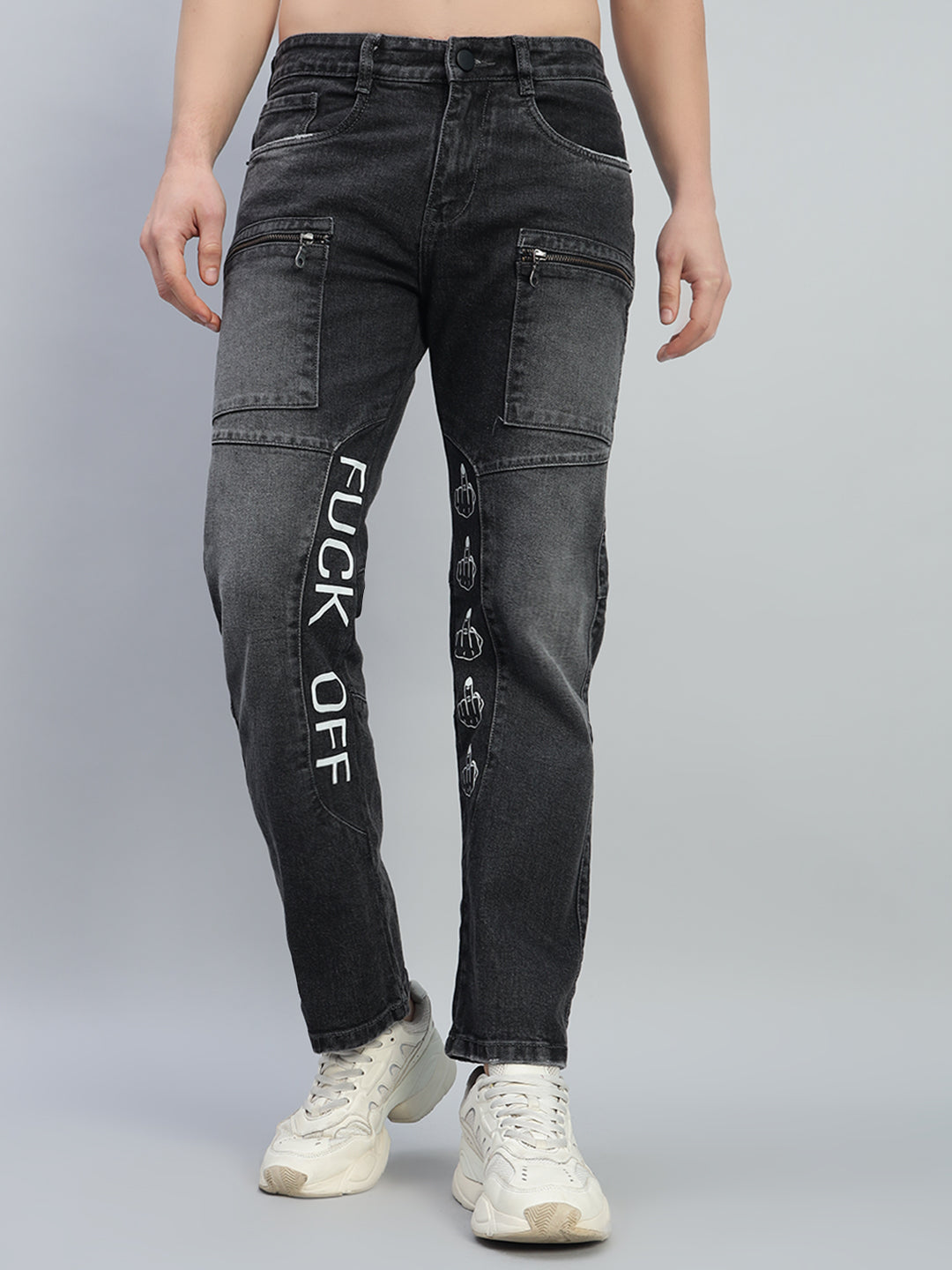 FUCK OFF REGULAR FIT DENIM JEANS (BLACK)