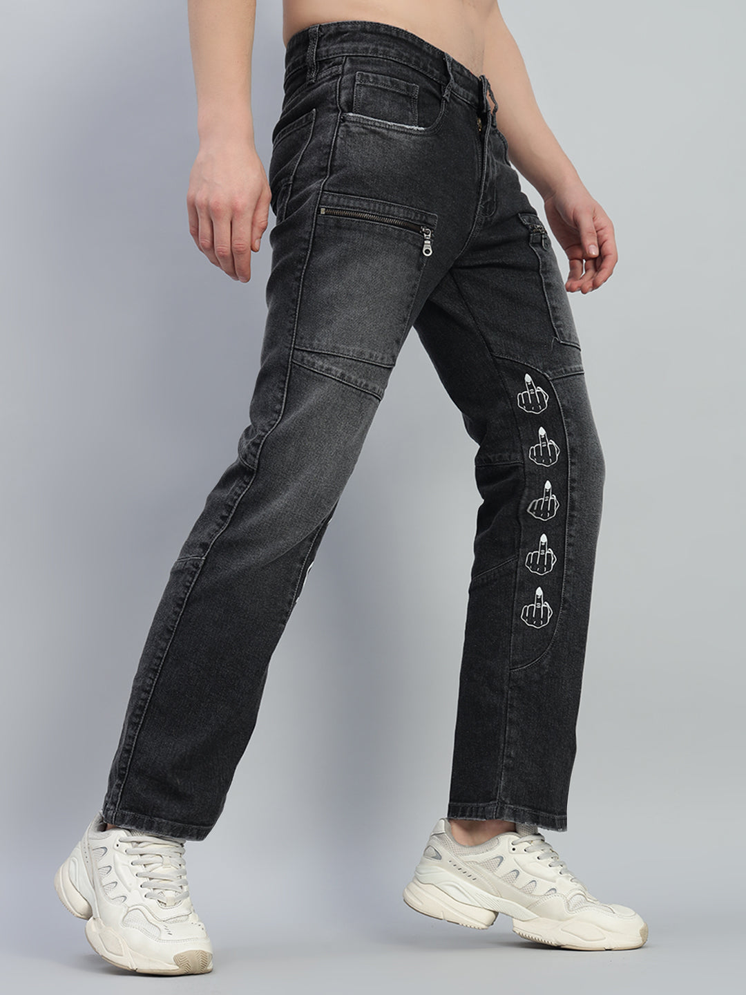 FUCK OFF REGULAR FIT DENIM JEANS (BLACK)