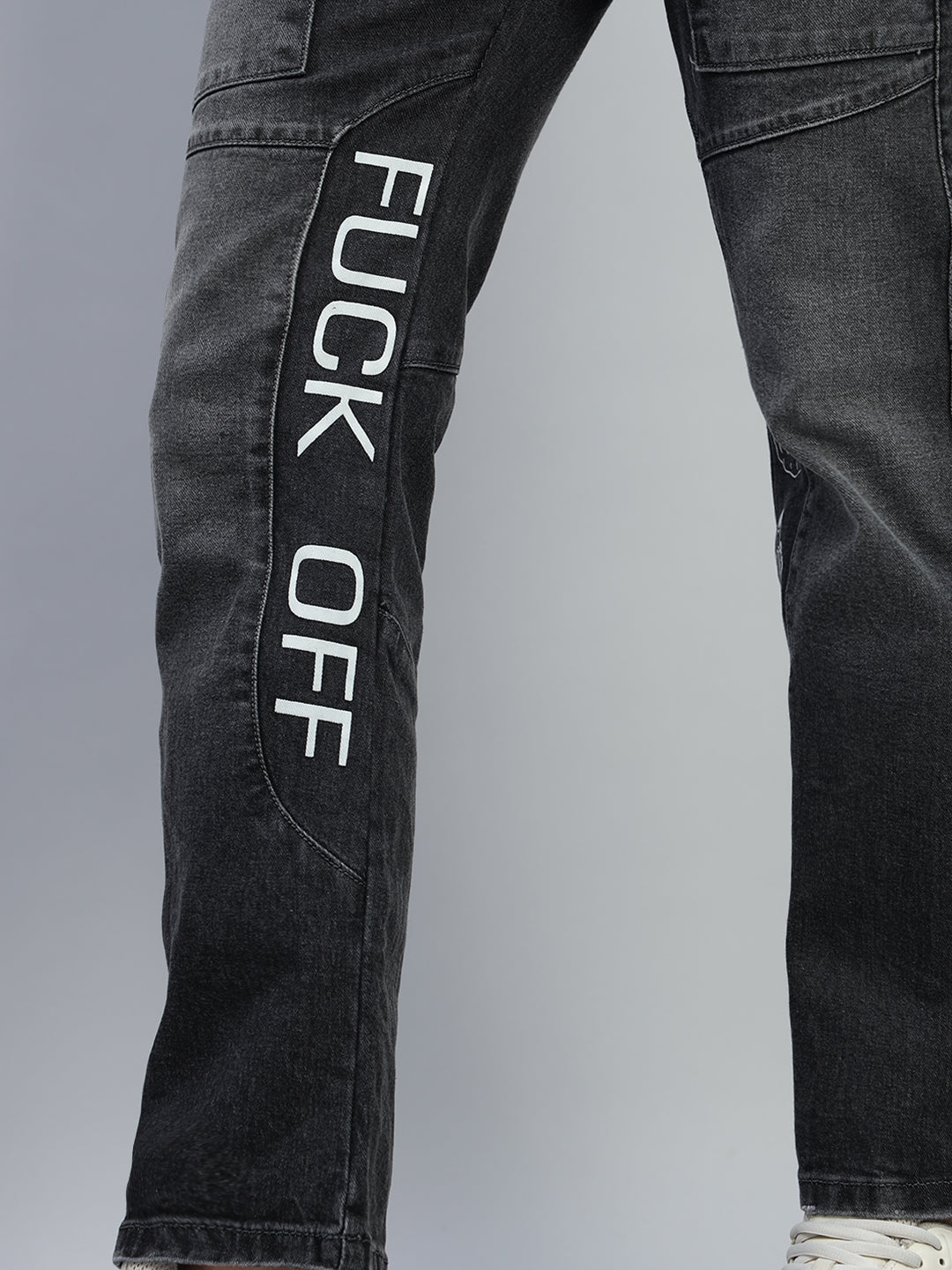 FUCK OFF REGULAR FIT DENIM JEANS (BLACK)