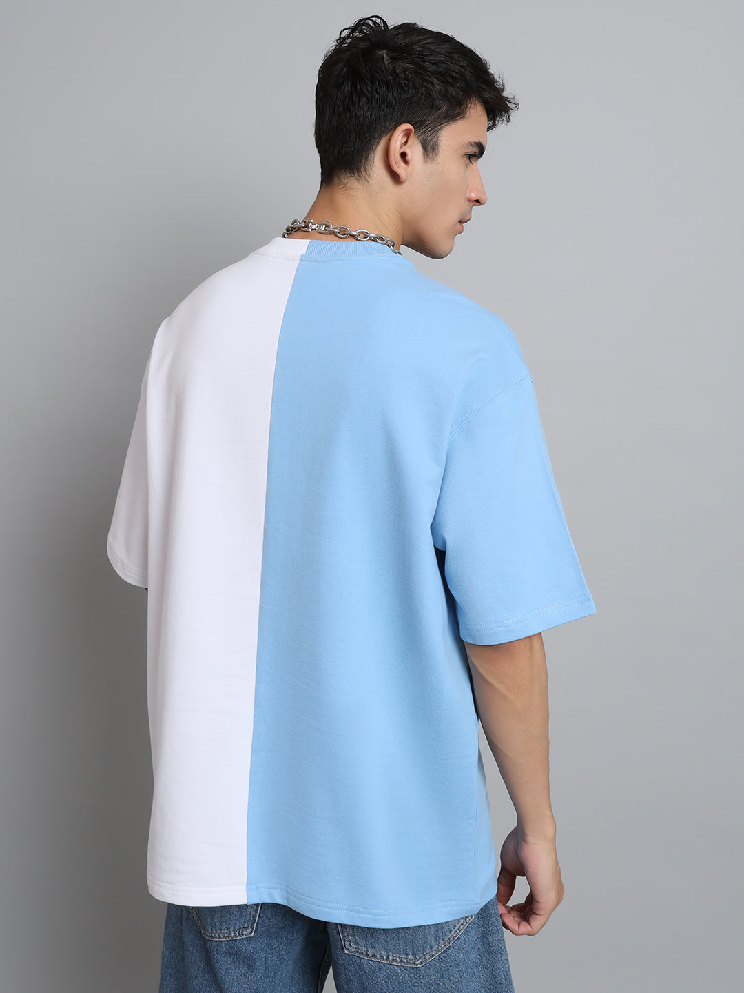 Scared Teddy Oversized T-Shirt (Sky Blue-White) - Wearduds