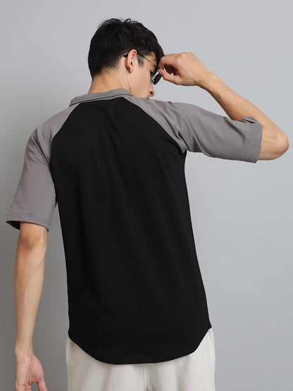 Grey Stripe Reglan T-Shirt (Black) - Wearduds
