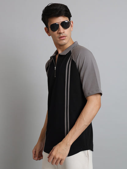 Grey Stripe Reglan T-Shirt (Black) - Wearduds