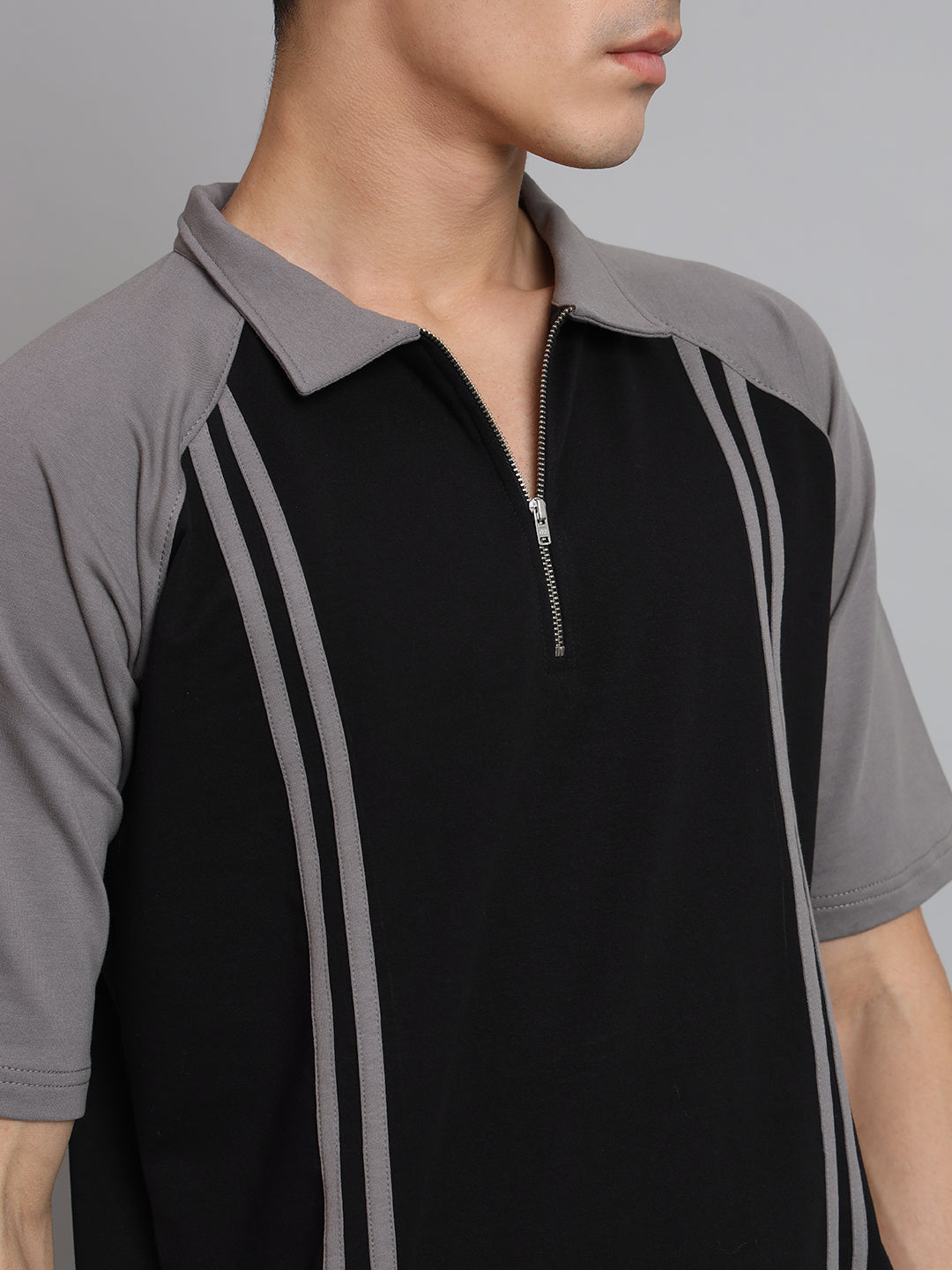 Grey Stripe Reglan T-Shirt (Black) - Wearduds