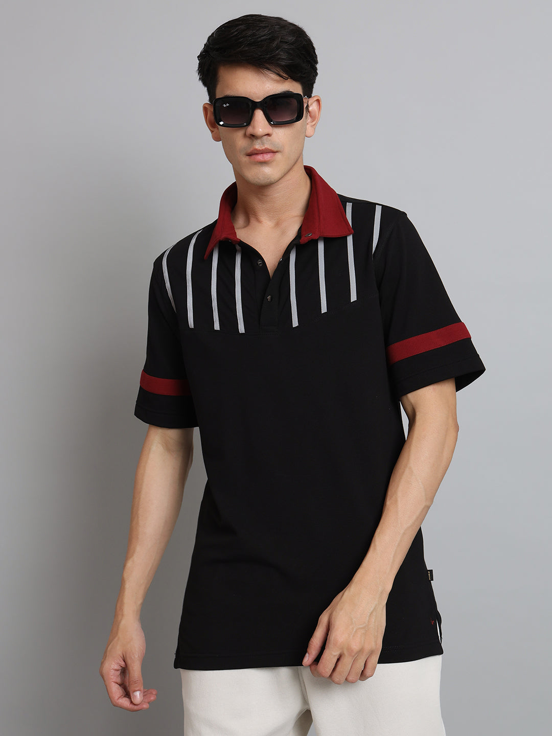 Black Reflector Stripe Polo Neck T-Shirt - Wearduds