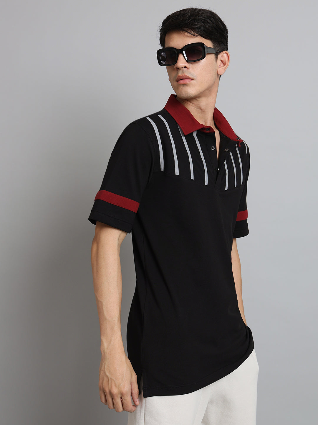 Black Reflector Stripe Polo Neck T-Shirt - Wearduds