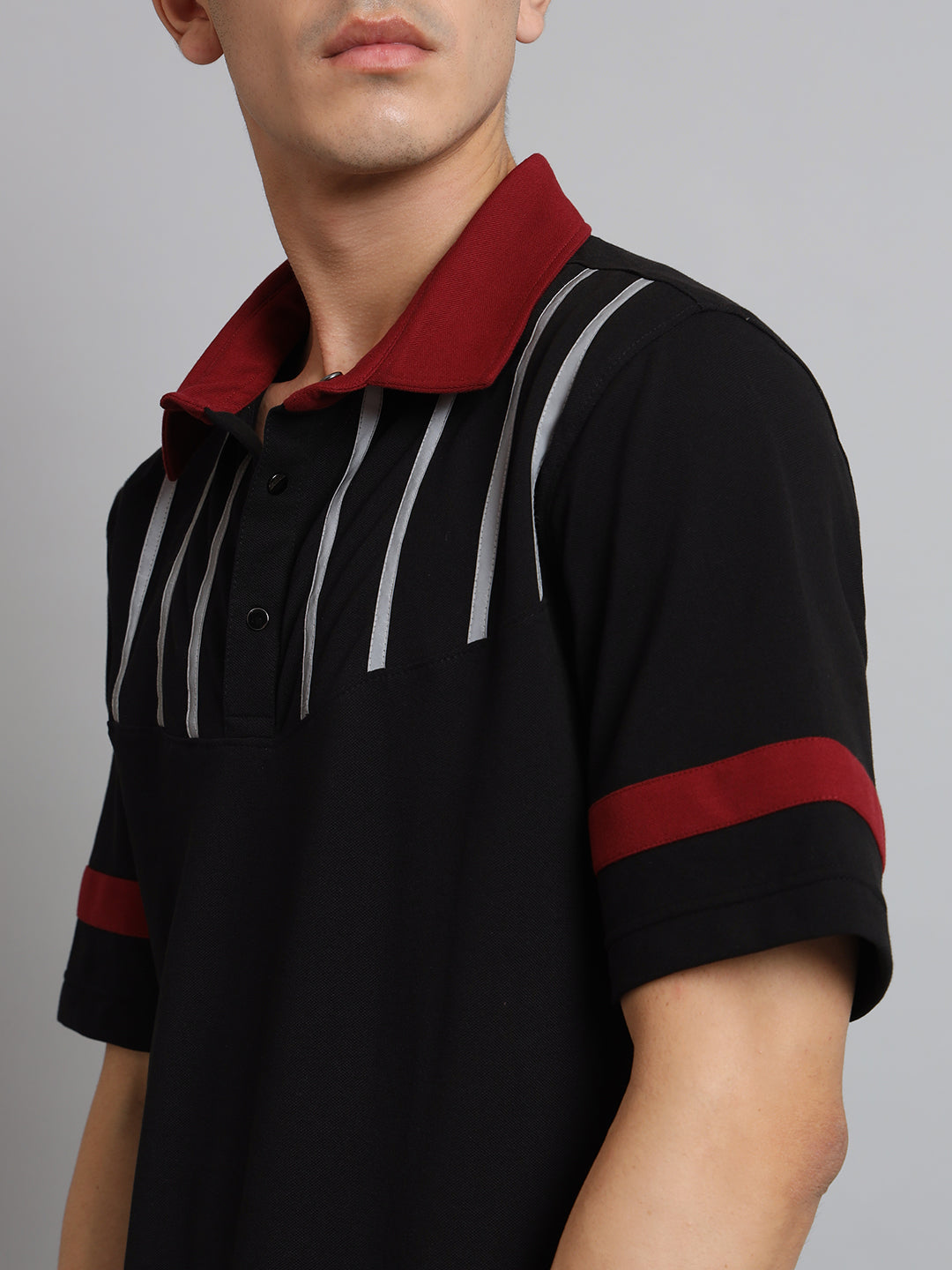 Black Reflector Stripe Polo Neck T-Shirt - Wearduds