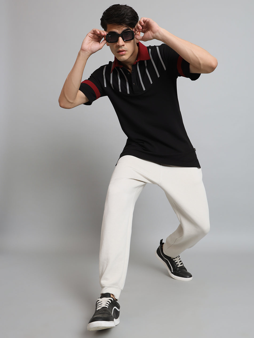 Black Reflector Stripe Polo Neck T-Shirt - Wearduds