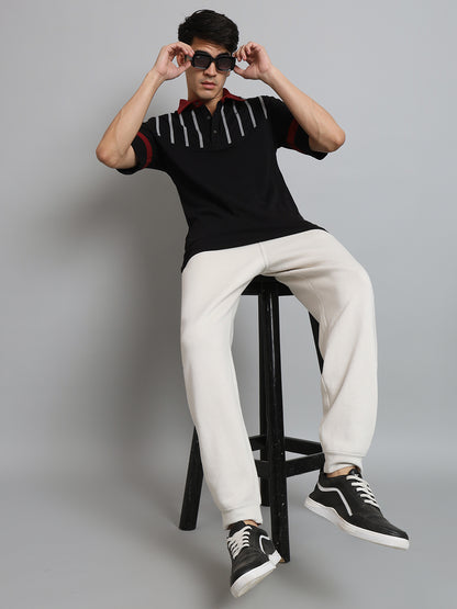 Black Reflector Stripe Polo Neck T-Shirt - Wearduds