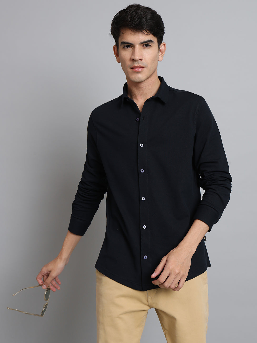 Navy Blue Sporty Pique Shirt - Wearduds