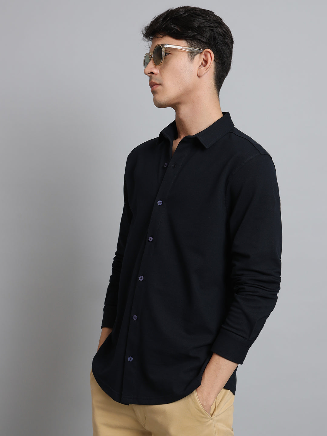 Navy Blue Sporty Pique Shirt - Wearduds