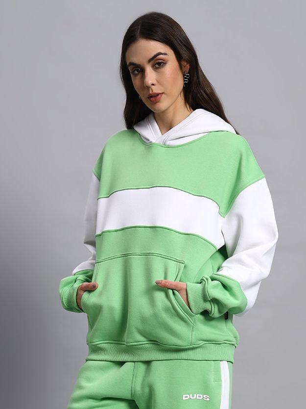 Women's Minted Bliss Colorblock Hoodie (Green-White)