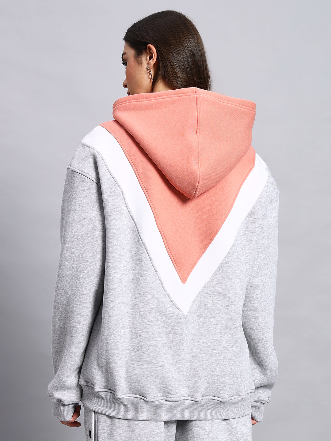 Women's Polar Colorblock Hoodie (Grey-Peach)