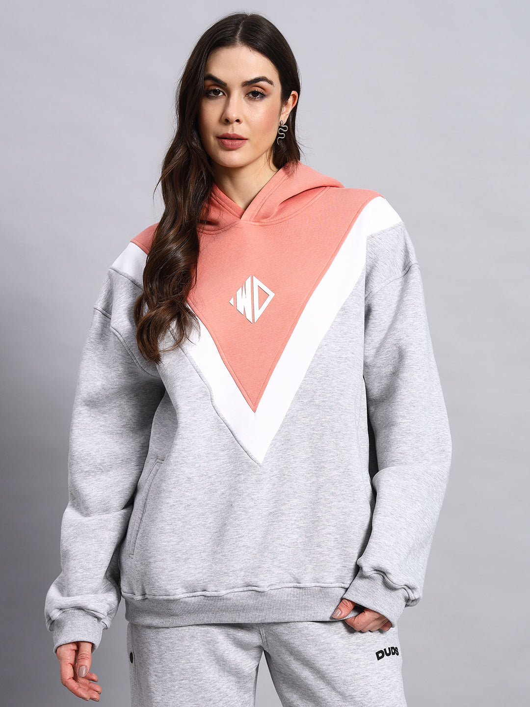 Women's Polar Colorblock Hoodie (Grey-Peach)