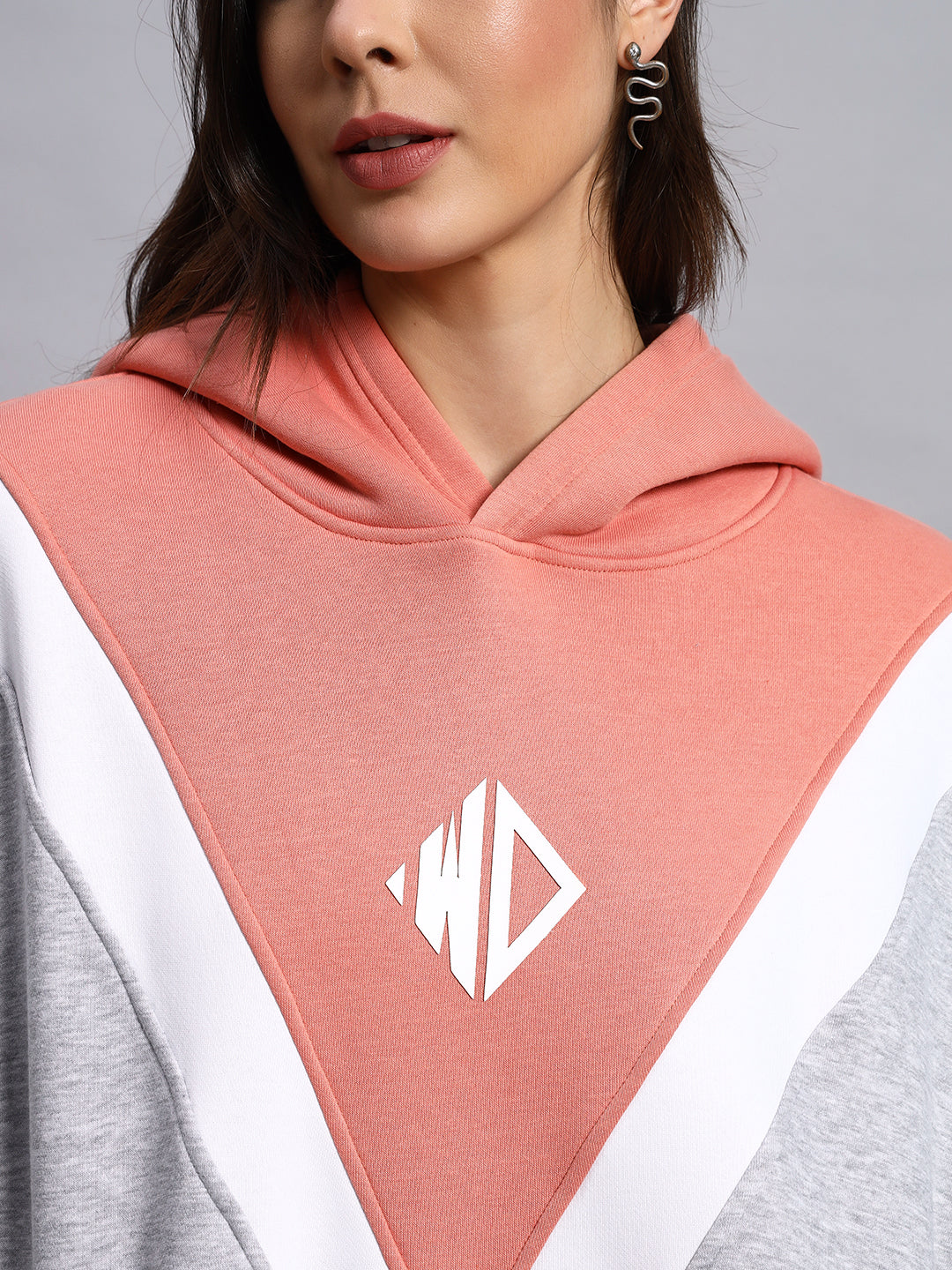 Women's Polar Colorblock Hoodie (Grey-Peach)