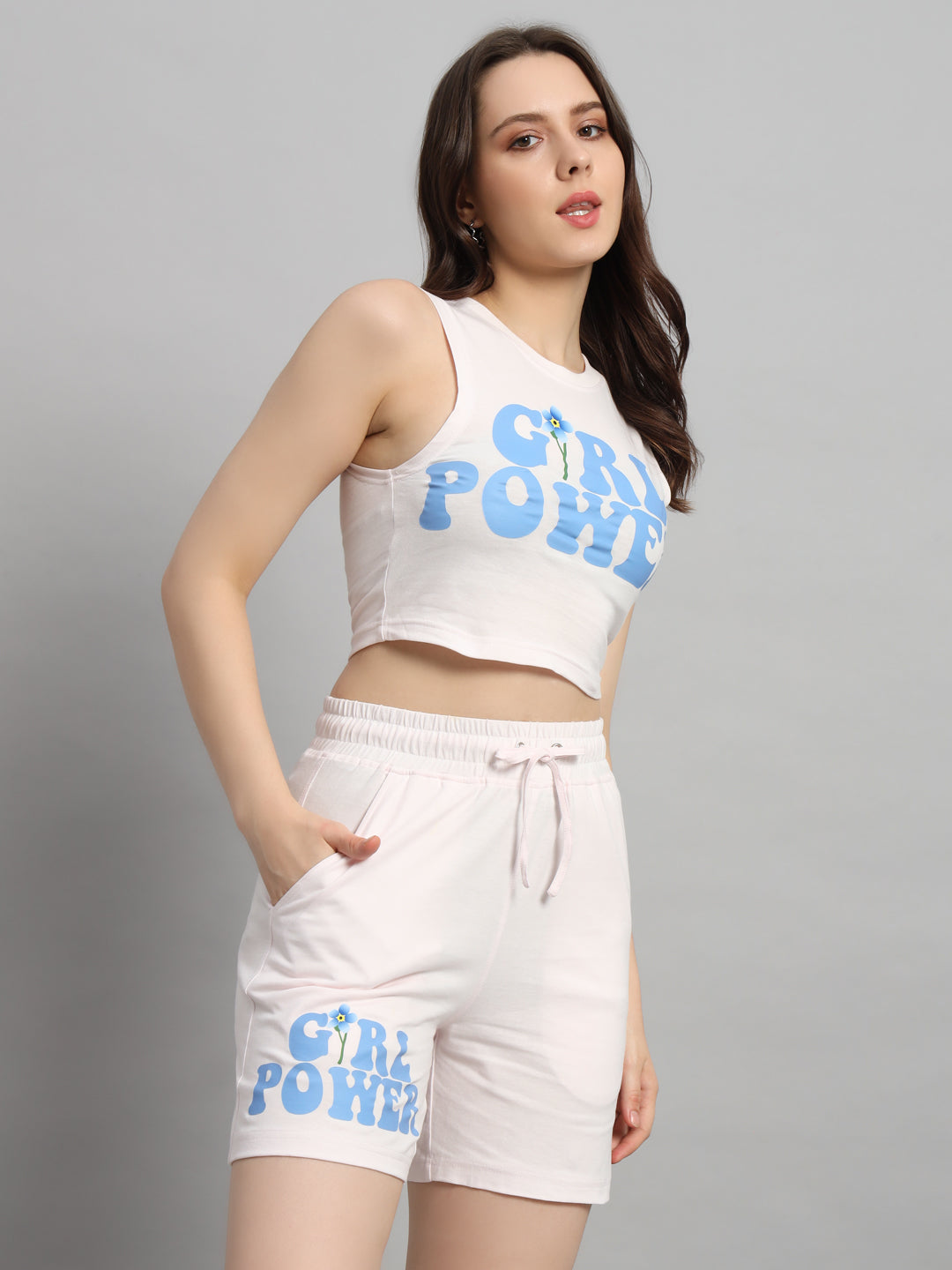 Women's Girl Power Co-Ord Set with Print (Baby Pink)