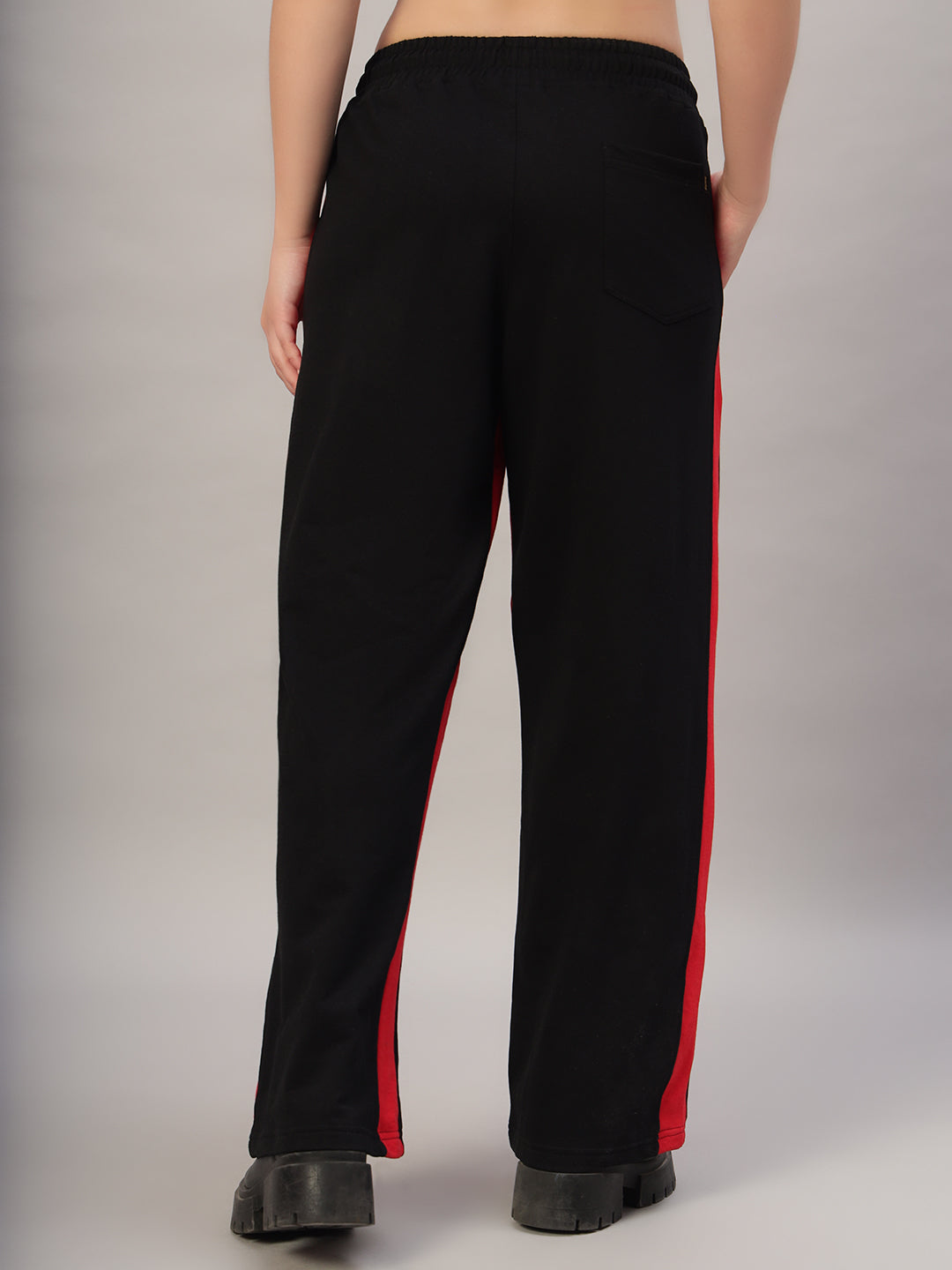 WOMEN'S SIDE SEAM BAGGY JOGGERS (BLACK-RED)