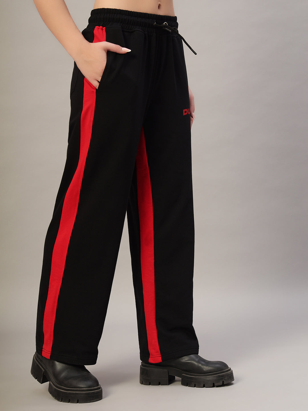 WOMEN'S SIDE SEAM BAGGY JOGGERS (BLACK-RED)