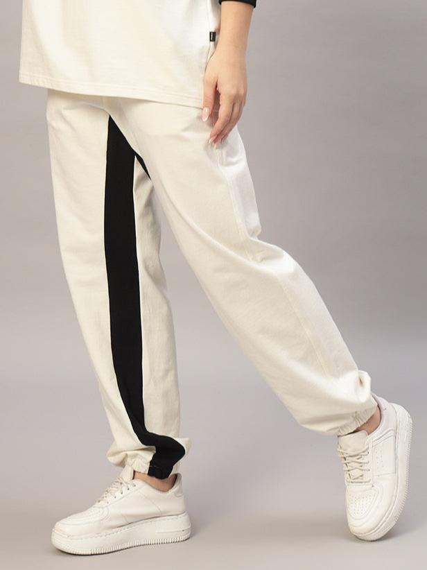 WOMEN'S SPLINTER SIDE CONTRAST JOGGERS (OFF-WHITE BLACK)