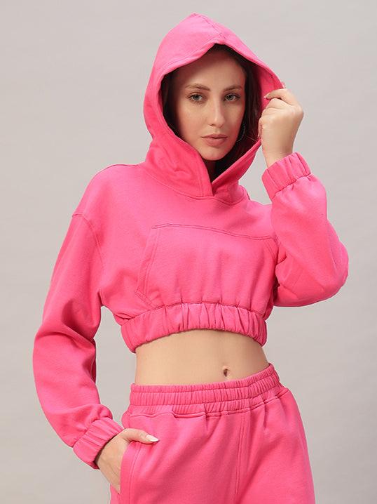 Charm Over- Sized Crop Hoodies (Pink)