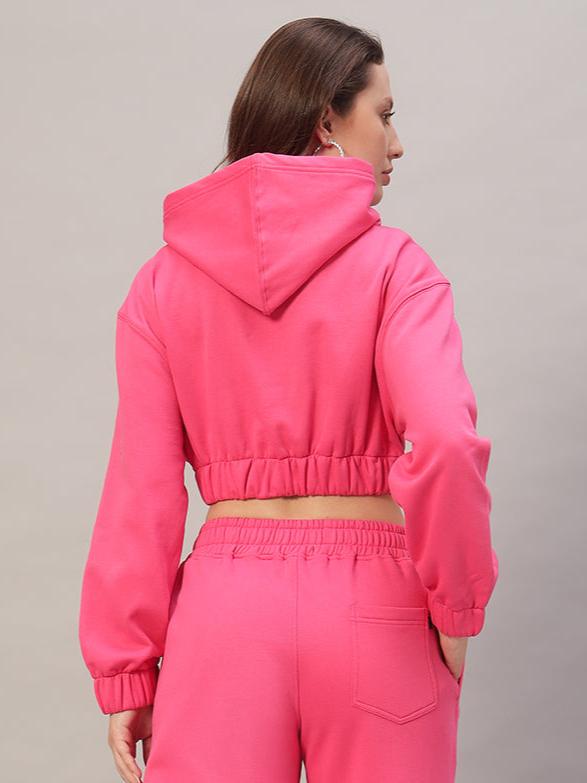 Charm Over- Sized Crop Hoodies (Pink)