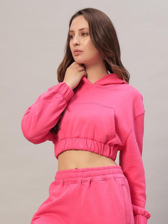 Charm Over- Sized Crop Hoodies (Pink)