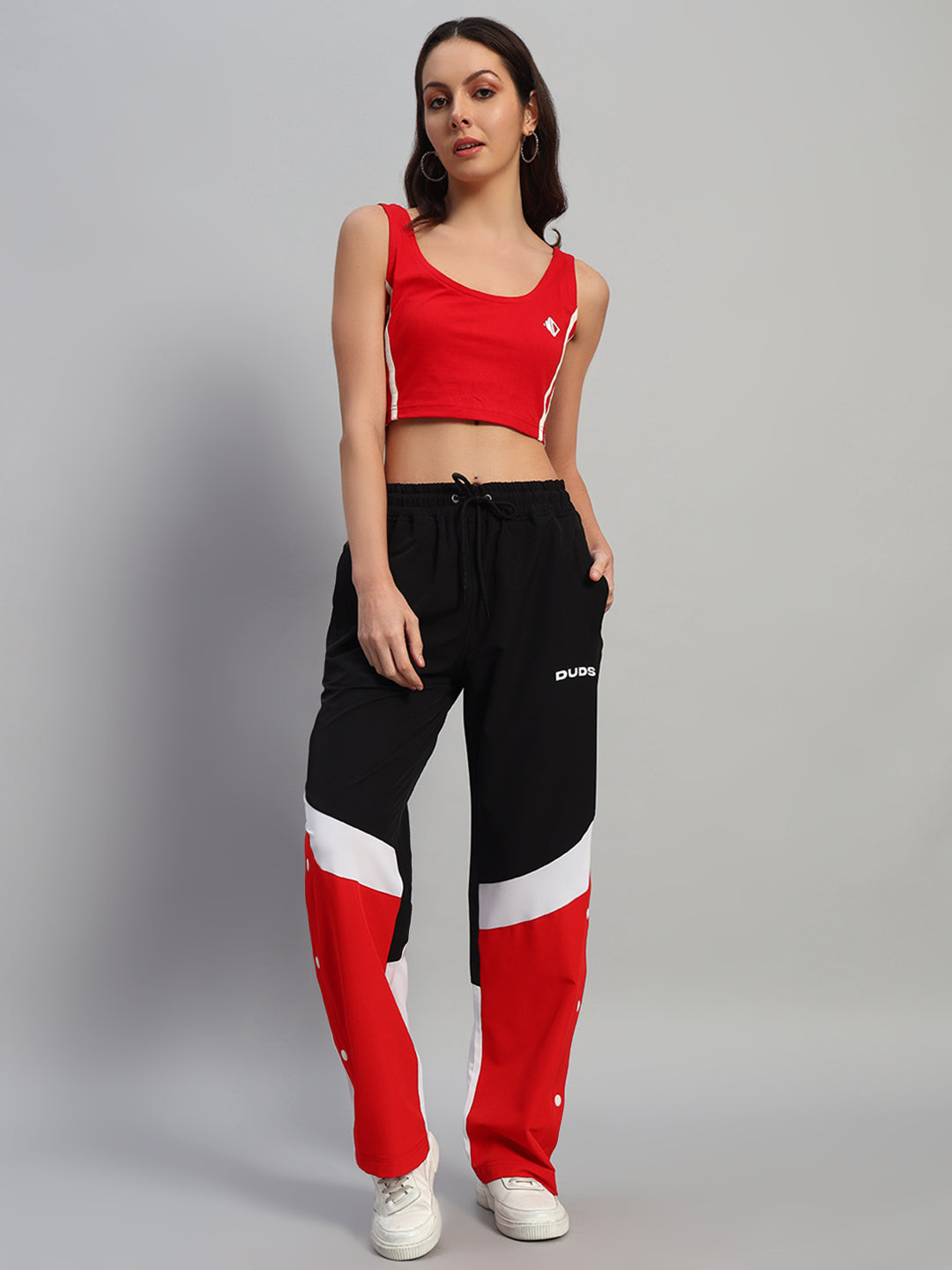 Women Marco Relaxed Fit Cargo Pants (Black-Red)