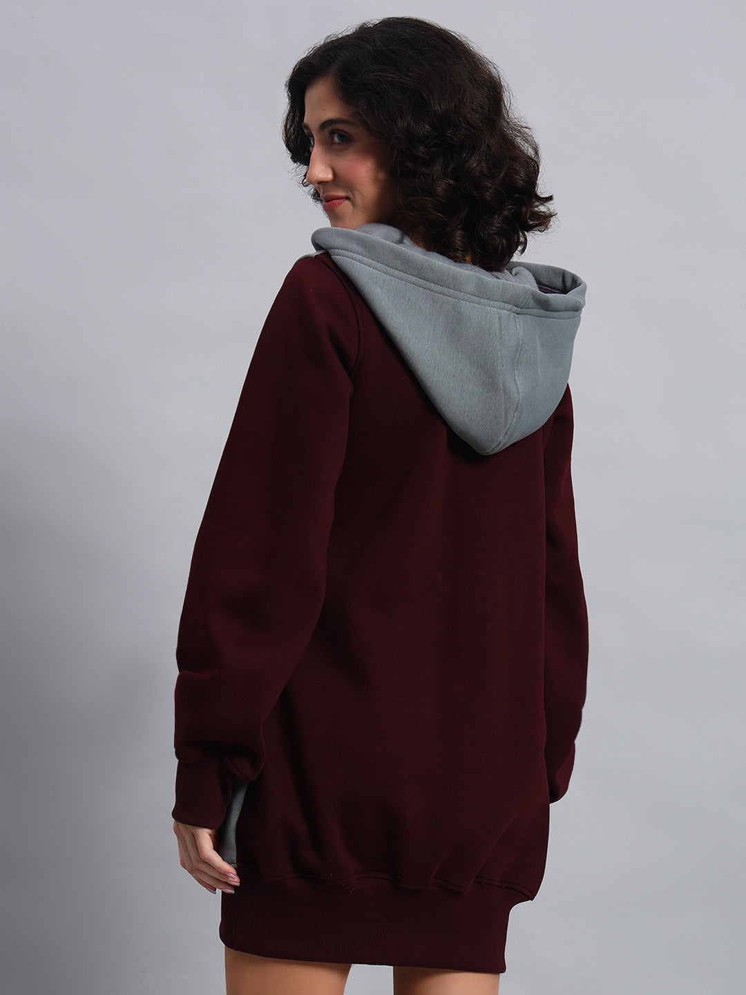 Criss Cross Fleece Hoodie (Wine-Grey)