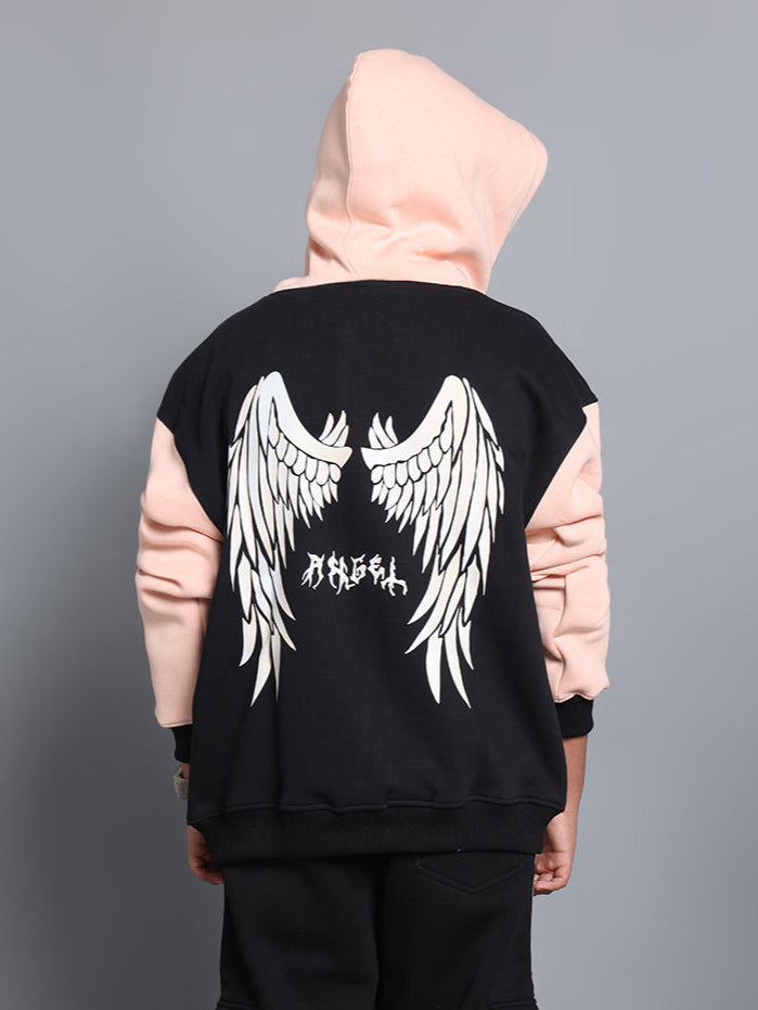 Angel Wings Oversized Hoodie Boys & Girls (Black-Beige)