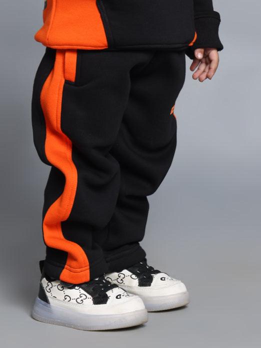 COOL TEDDY FLEECE PANT FOR BOYS & GIRLS (BLACK-ORANGE)