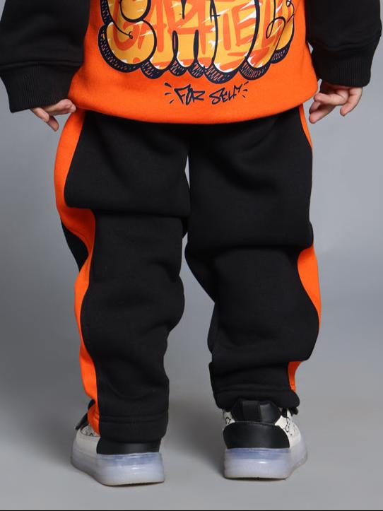 COOL TEDDY FLEECE PANT FOR BOYS & GIRLS (BLACK-ORANGE)