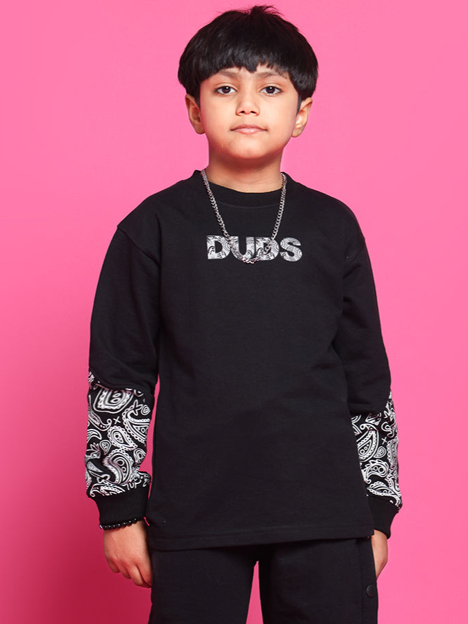 Motif Over-Sized Sweatshirt For Boys & Girls (Black)