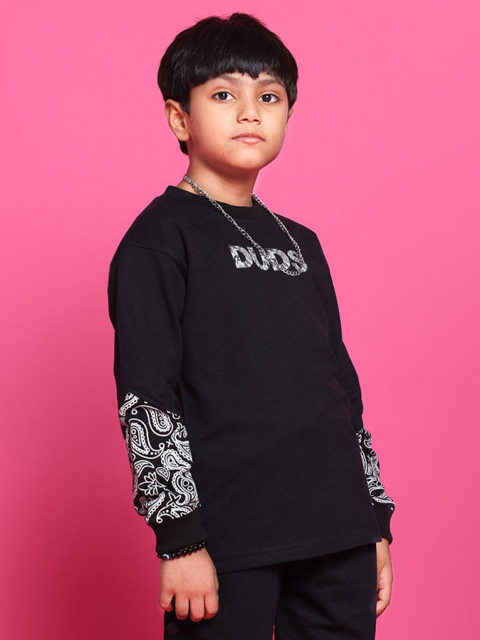 Motif Over-Sized Sweatshirt For Boys & Girls (Black)