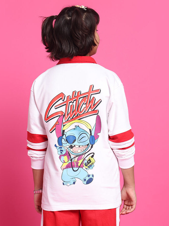 STITCH OVERSIZED SWEATSHIRT FOR BOYS & GIRLS (WHITE-RED)