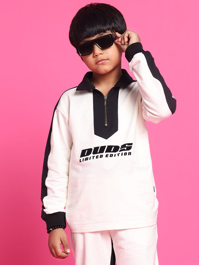 Splinter Over-Sized Sweatshirt For Boys & Girls (Off White-Black)