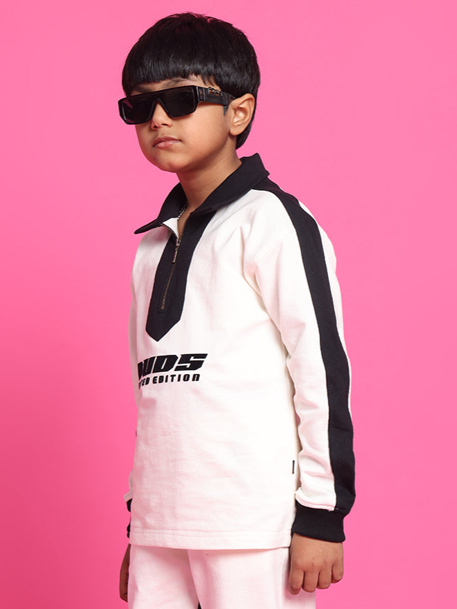 Splinter Over-Sized Sweatshirt For Boys & Girls (Off White-Black)