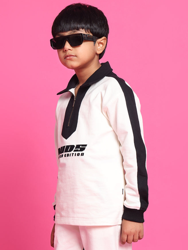 Splinter Over-Sized Sweatshirt For Boys & Girls (Off White-Black)