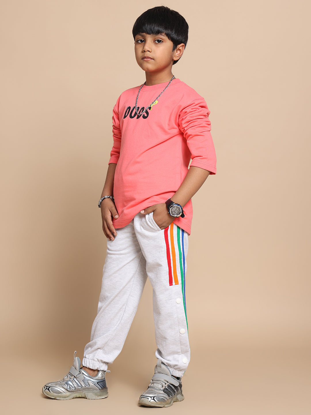 DUDS PRISM COLORFUL STRIPE JOGGER FOR BOYS & GIRL (MELANGE GREY)