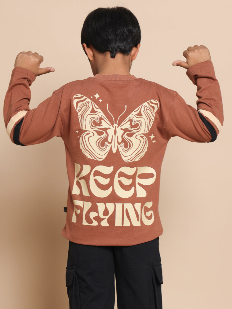 KEEP FLYING OVERSIZED SWEATSHIRT BOYS & GIRLS (BROWN)