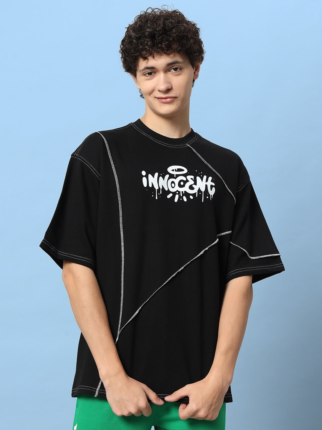 Innocent Contrast Stitched Over-Sized T-Shirt (Black)