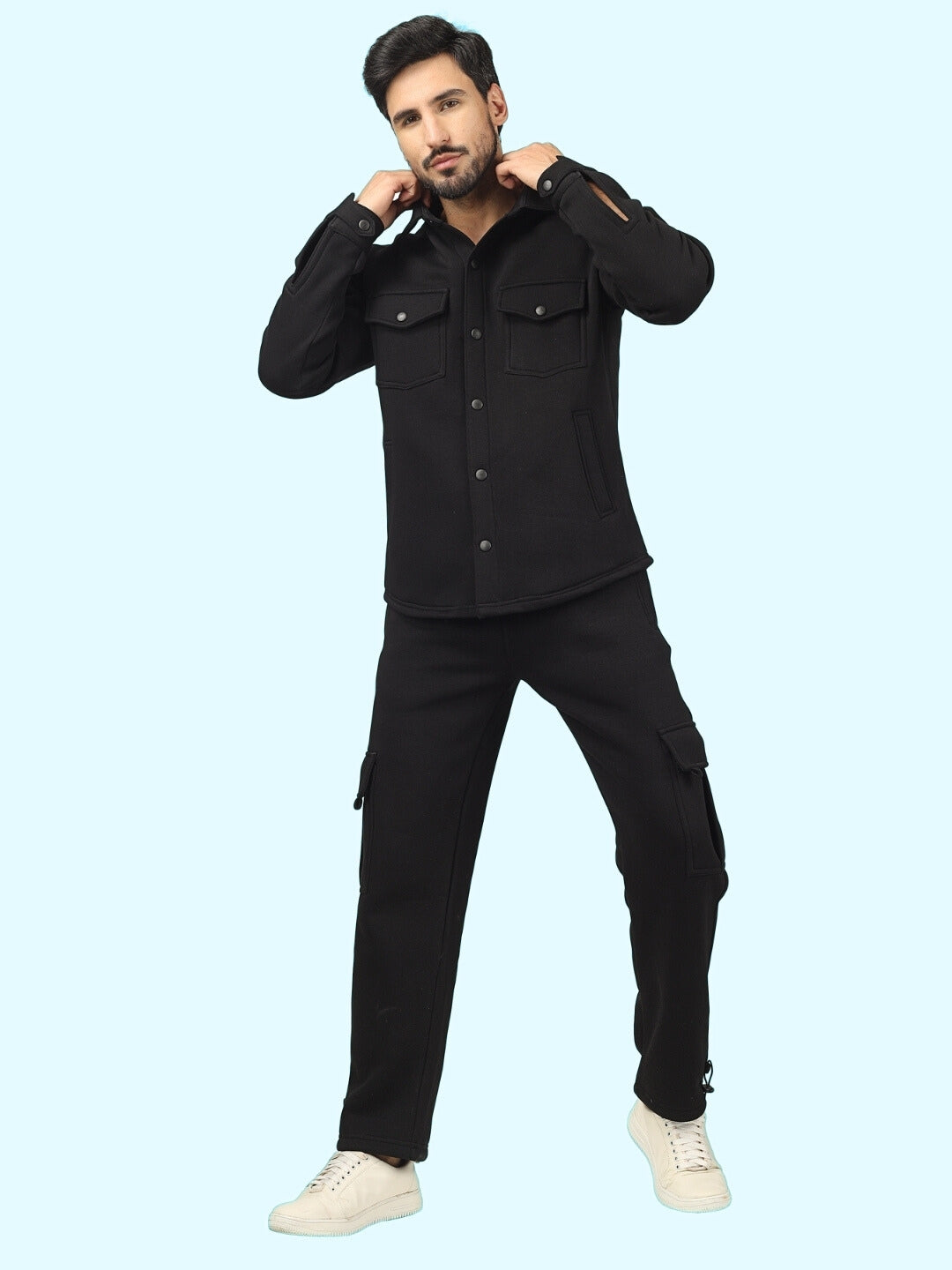 Black Overshirt-Cargo Pant Co-ord Set