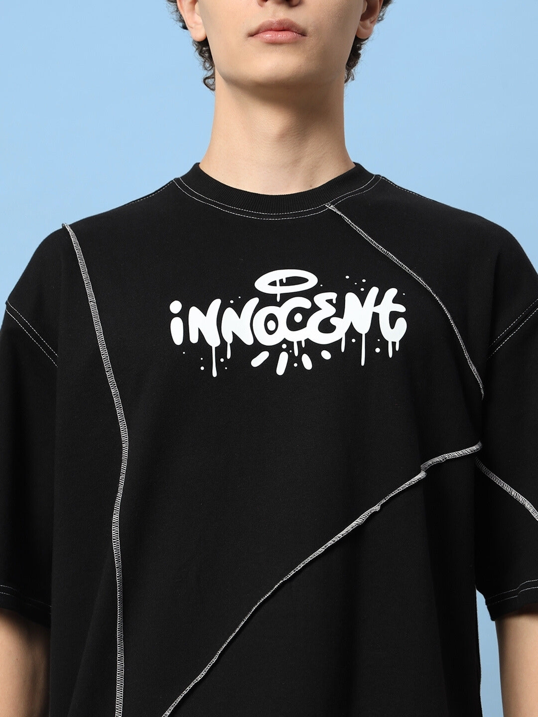 Innocent Contrast Stitched Over-Sized T-Shirt (Black)