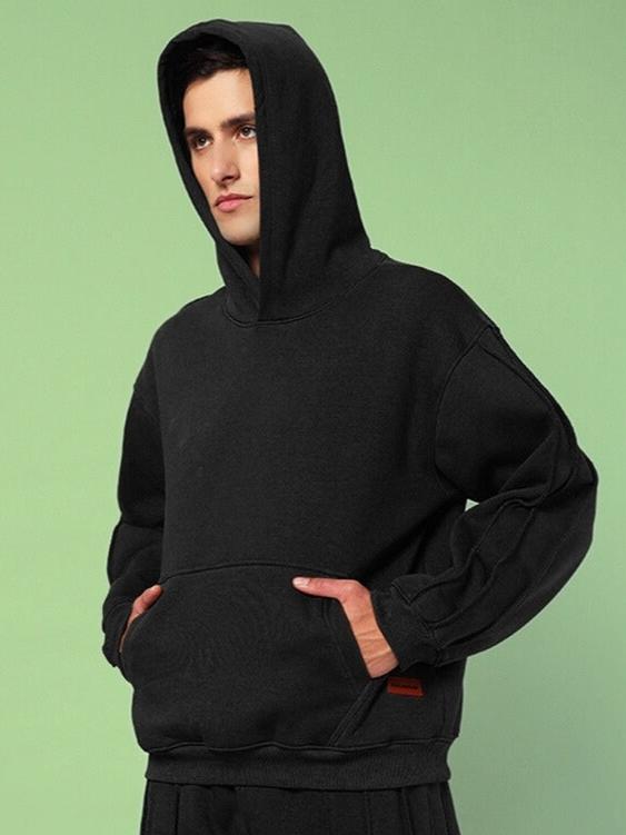 Urban Solid Plated Hoodie (Black)