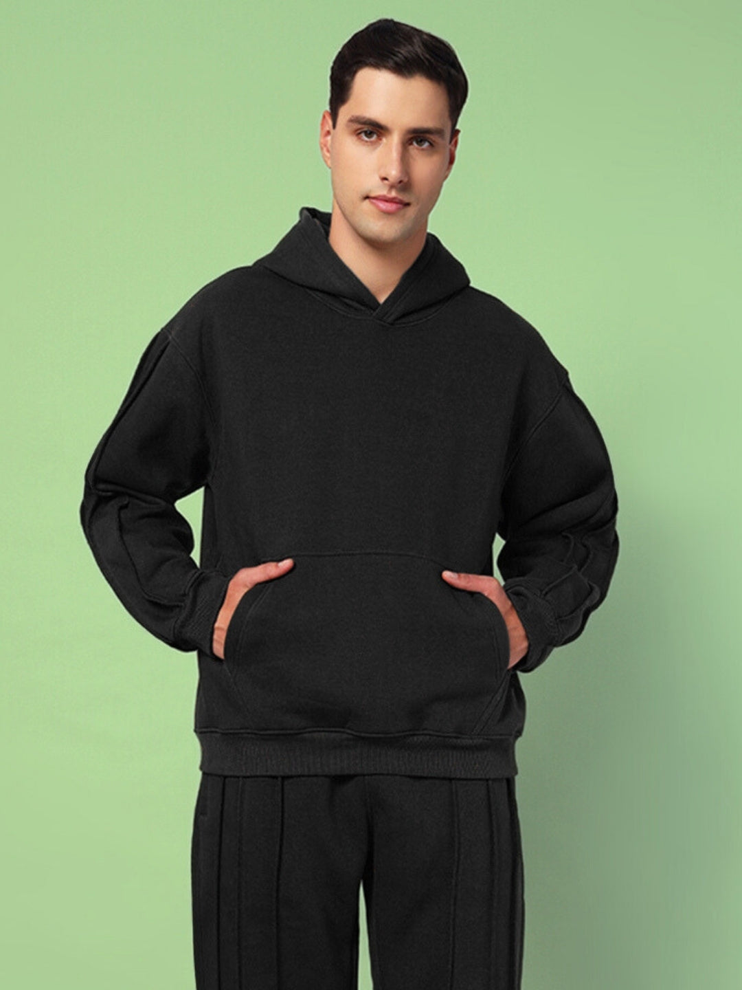 Urban Solid Plated Hoodie (Black)