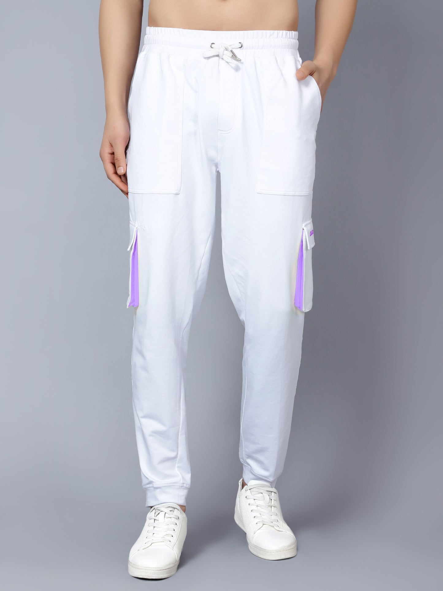 Cargo Pants (White With Lilac Highlighter) - Wearduds