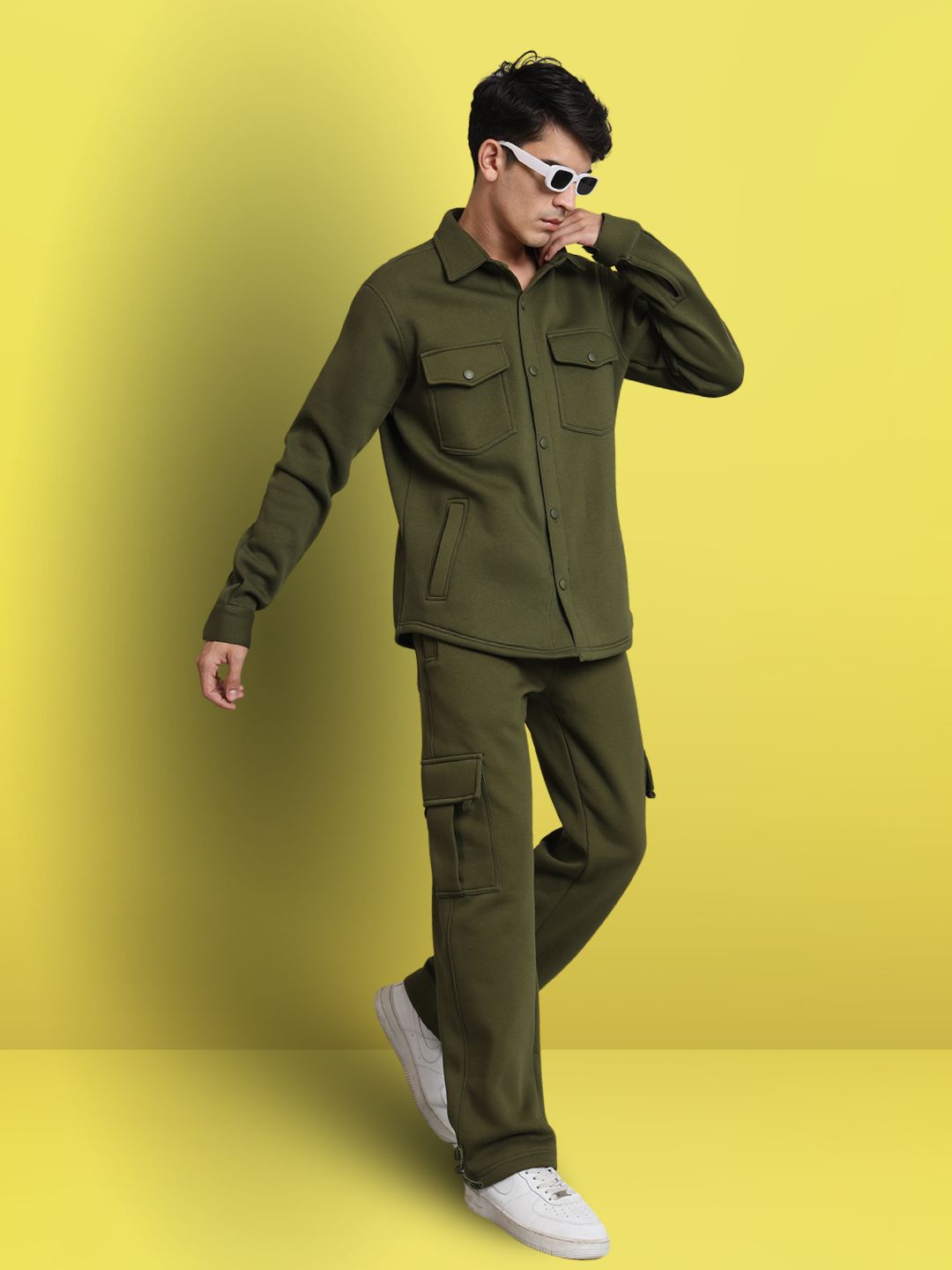 Olive Green Overshirt-Cargo Pant Co-ord Set - Wearduds