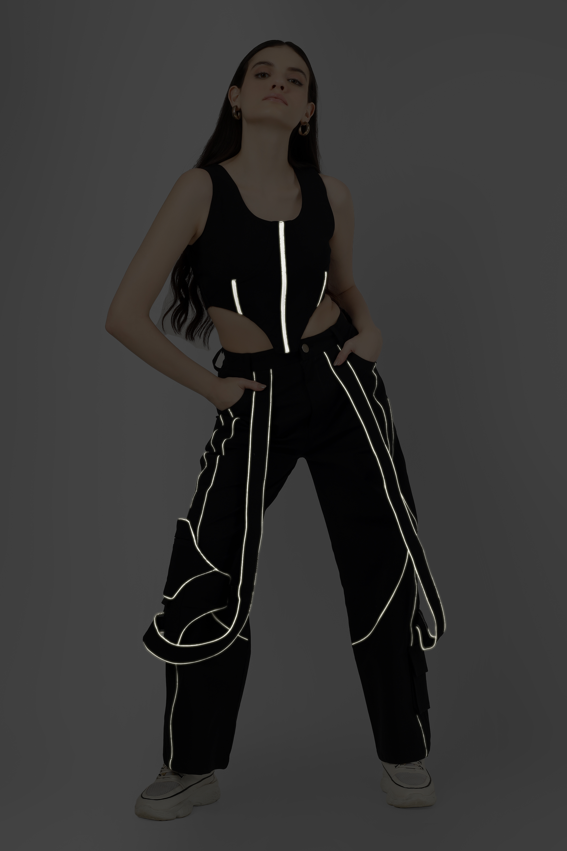 Reflective Co-Ord Set Corset Top with Reflective Carpenter Pant - Wearduds