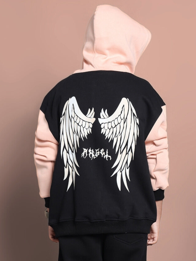 ANGEL WINGS OVERSIZED HOODIE BOYS & GIRLS (BLACK-BEIGE)