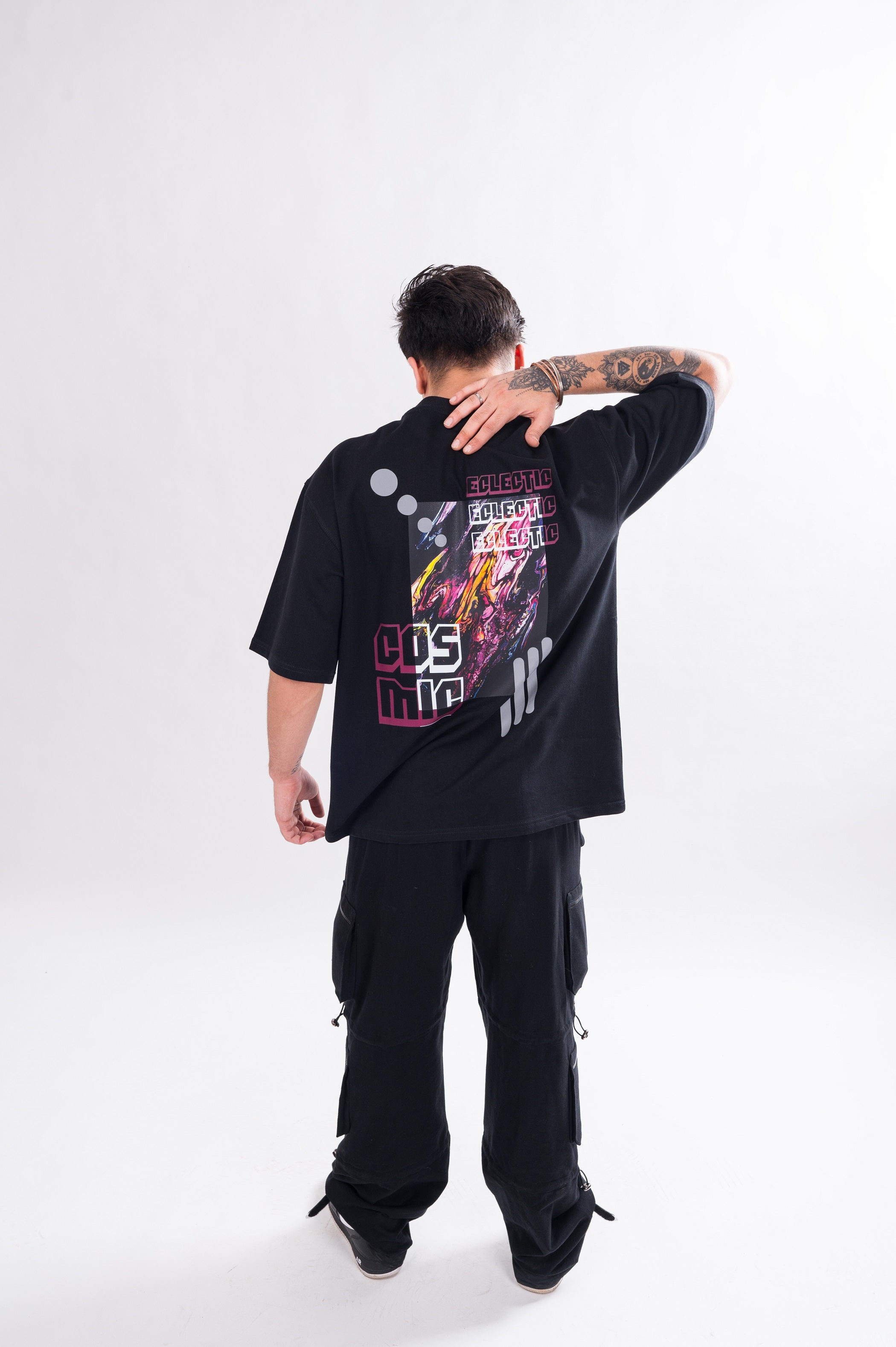 Eclectic Cosmic Reflector Over-Sized T-Shirt (Black) - Wearduds