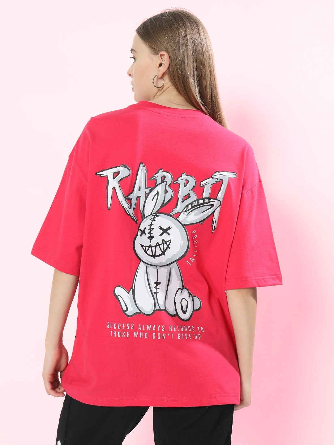 Positive Rabbit Over-Sized T-Shirt Women (Pink)