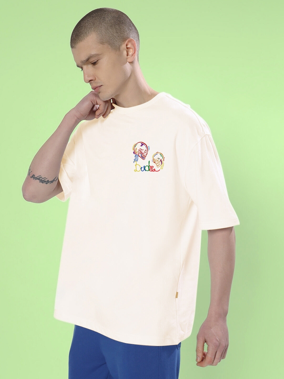 Skull & Roll Oversized T-Shirt (Off-White)